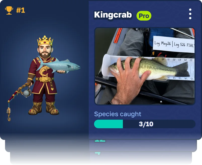 Top Anglers leaderboard showing DeepDiver, Queenbass and Kingcrab